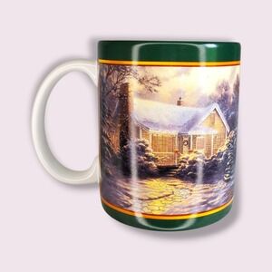 Thomas Kinkade Christmas Cottage Mug 2007 Painter of Light Green Winter Cabin